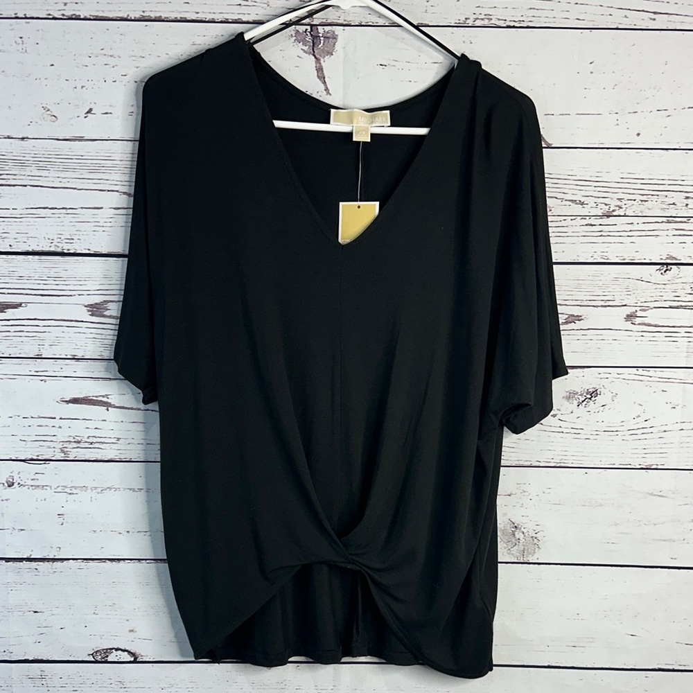 Michael Kors Black Twist Front Short Sleeve Tee
